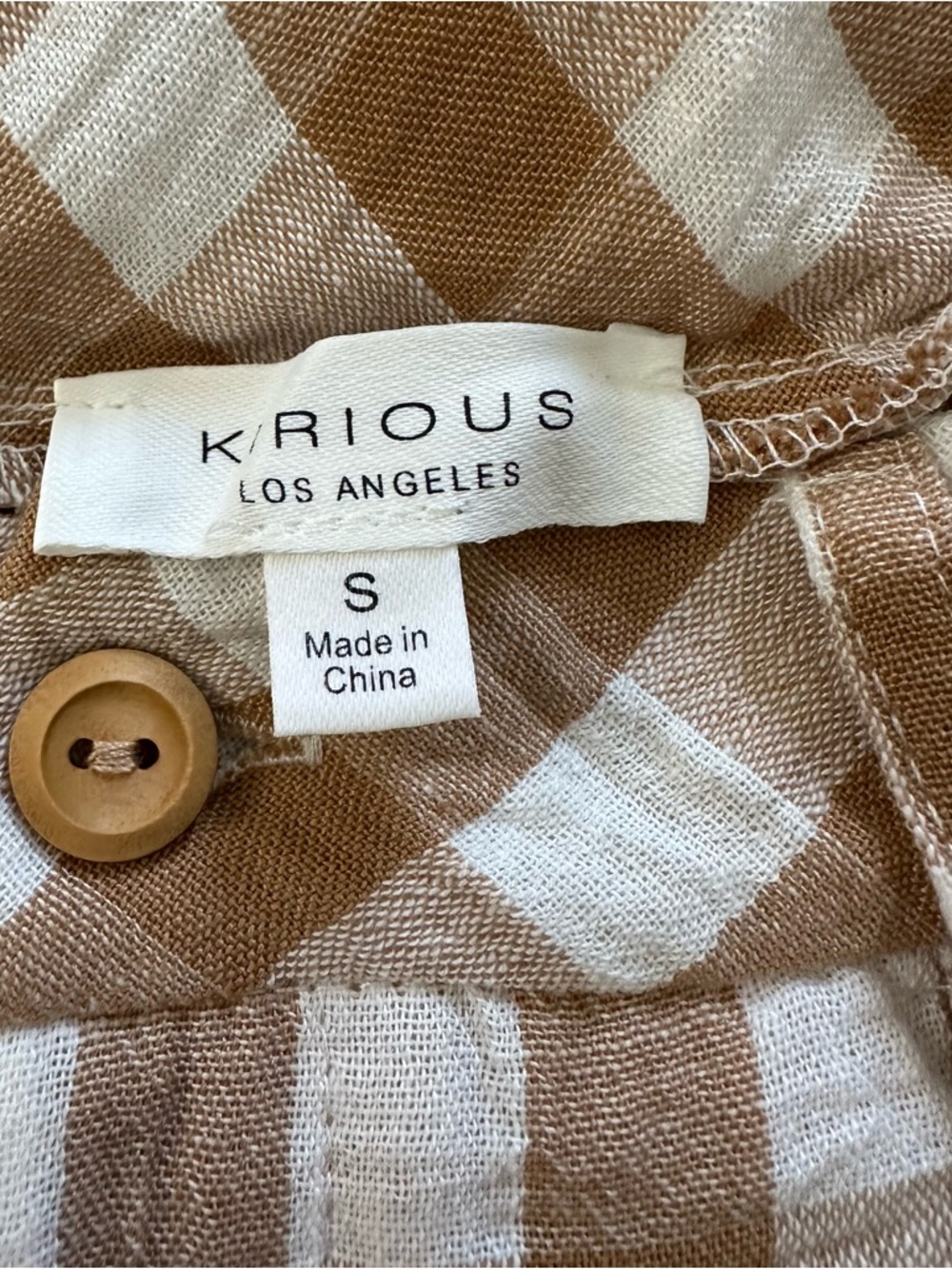 Kirious Los Angeles Gingham Crop Top & Shorts Set Tan and White-Size Small-NWT - Picture 4 of 4